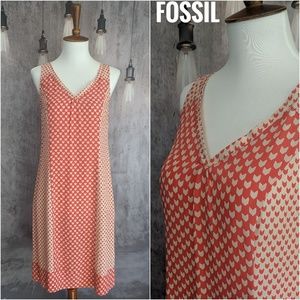 FOSSIL 100% silk double-V arrow print dress, size XS, extra small